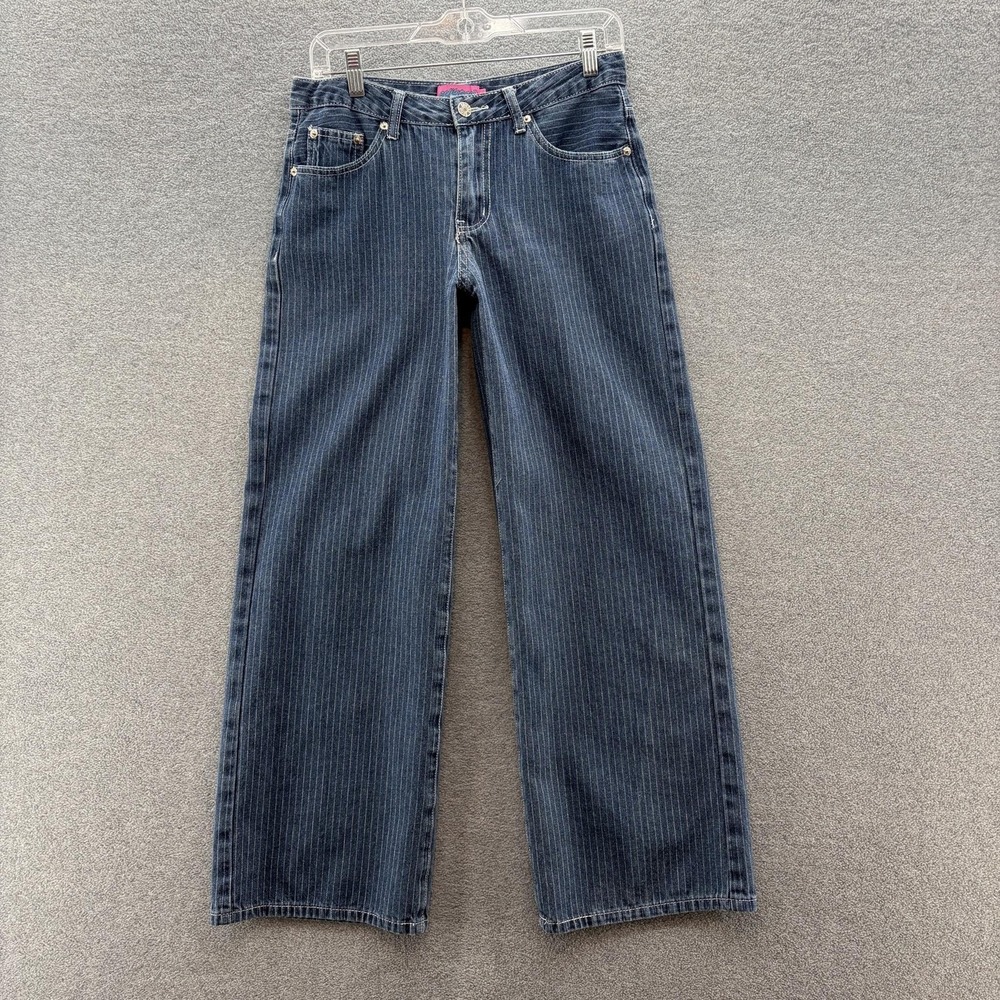 Edikted Jeans Womens Small Blue Wide Leg Pinstripe Denim Relaxed Mid Rise